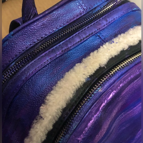 Michael Kors Metallic Purple Blu Multi Color Leather Backpack W/Faux Fur - Picture 6 of 14